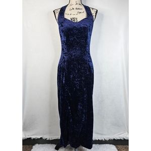 Vintage y2k all that jazz blue velvet halter dress.